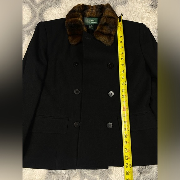 Vintage Ralph Lauren Wool Blazer 2 Pc Womens 10 Black Wool Faux Mink Fur Collar - Picture 4 of 9